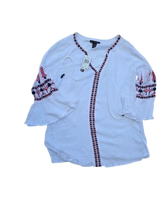 Grace Elements Tops - Grace Elements Womens Embroidered Boho Blouse White Small Rayon Lightweight New